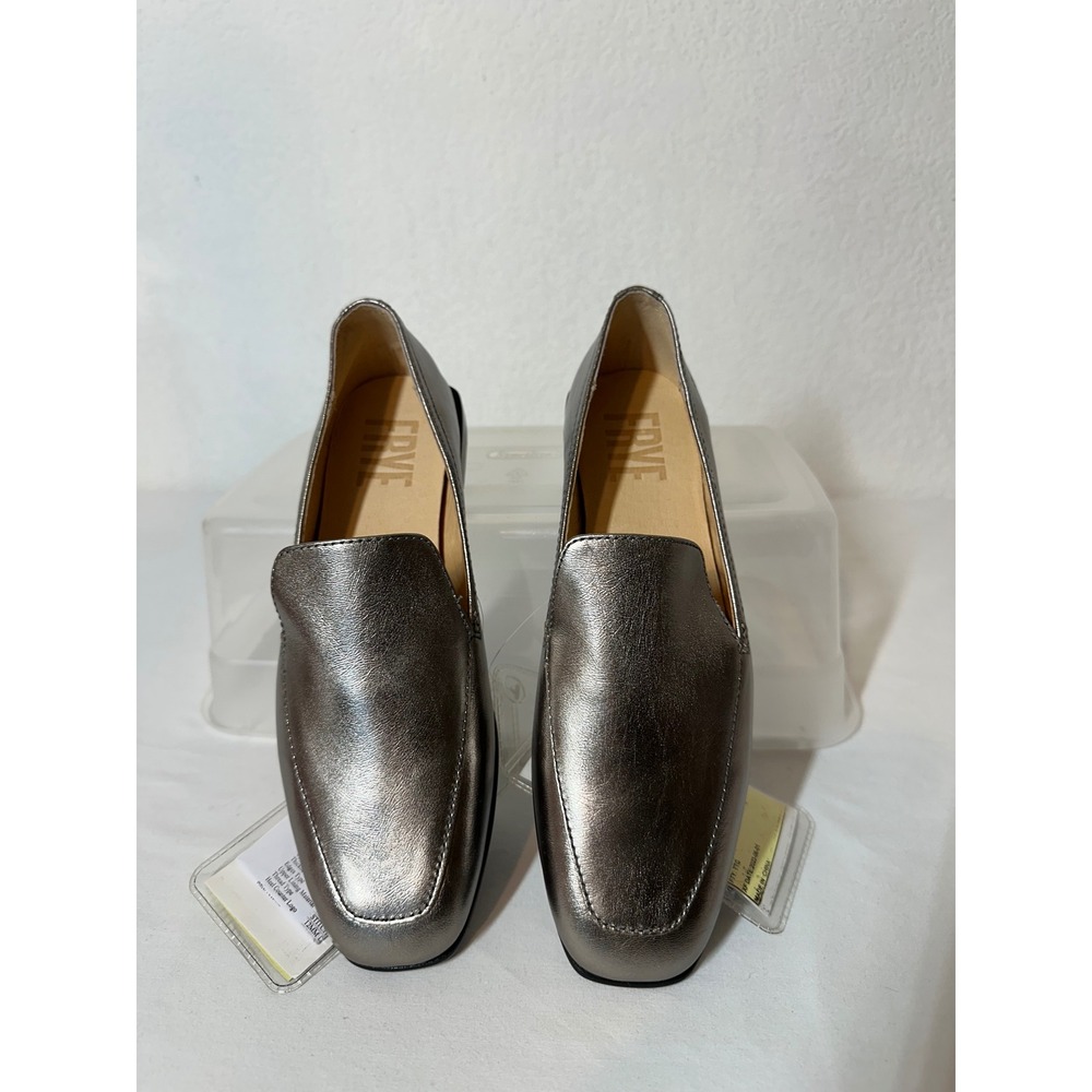 Frye Claire Venetian Loafers Dark Pewter Metallic Leather Square Toe Shoes 6M